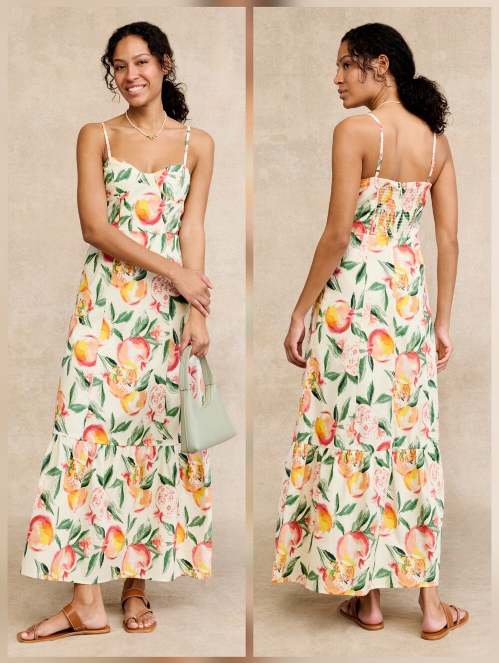 Layered with Love Orange Floral Midi Dress Casual Sweetheart Sleeveless Size M